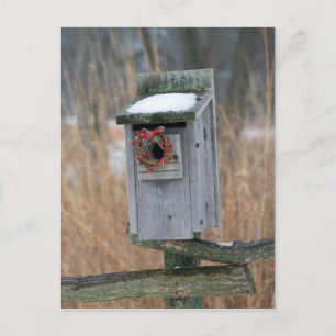Cartão Postal De Festividades Birdhouse com Holiday Wreath