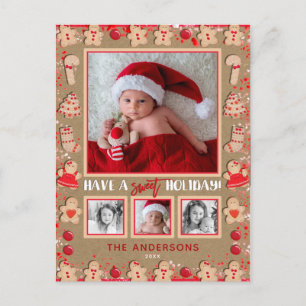 Cartão Postal De Festividades Biscoitos de Gengibre Natal 4 Foto Feriado