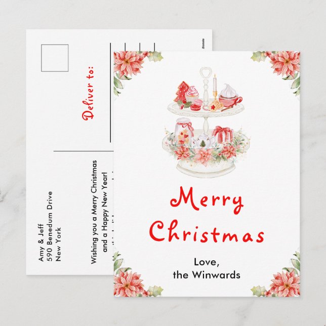 Cartão Postal De Festividades Biscoitos de Natal e Cacau Vermelho Feliz Natal (Frente/Verso)