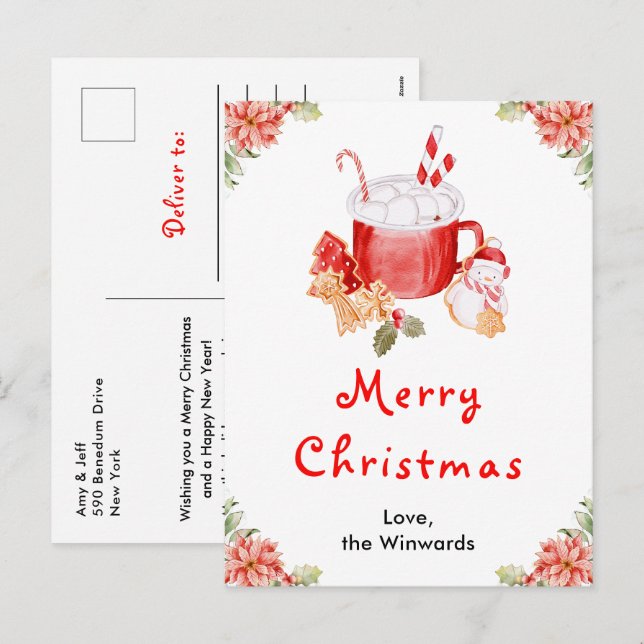 Cartão Postal De Festividades Biscoitos de Natal e Cacau Vermelho Feliz Natal (Frente/Verso)