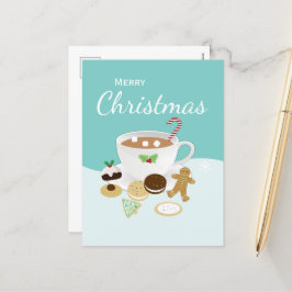 Cartão Postal De Festividades Biscoitos de Natal e chocolate quente