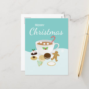 Cartão Postal De Festividades Biscoitos de Natal e chocolate quente
