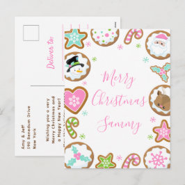 Cartão Postal De Festividades Biscoitos de Natal Rosa e Verde Feliz Natal