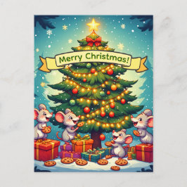Cartão Postal De Festividades Biscoitos de Ratos Fofos Árvore de Natal Festiva A