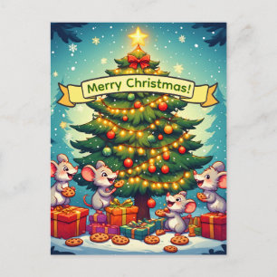 Cartão Postal De Festividades Biscoitos de Ratos Fofos Árvore de Natal Festiva A
