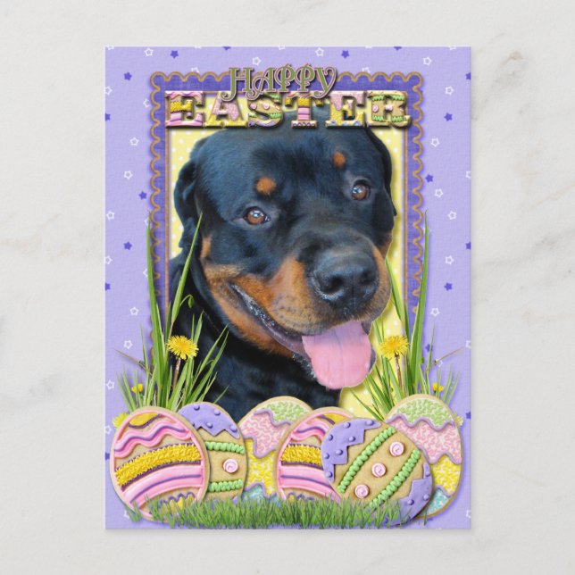 Cartão Postal De Festividades Biscoitos do ovo da páscoa - Rottweiler - Harley (Frente)
