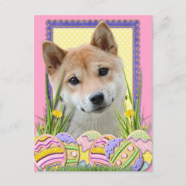 Cartão Postal De Festividades Biscoitos do ovo da páscoa - Shiba Inu (Frente)