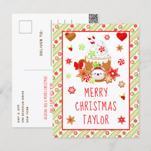 Cartão Postal De Festividades Biscoitos e Cacau Verde Feliz Natal