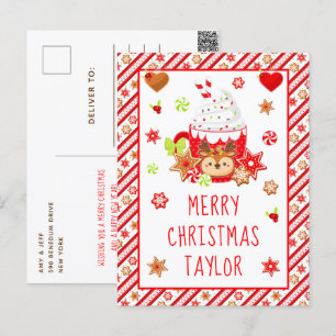 Cartão Postal De Festividades Biscoitos e Cacau Vermelho Feliz Natal