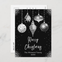 Cartão Postal De Festividades Black and Silver Ornaments Merry Christmas