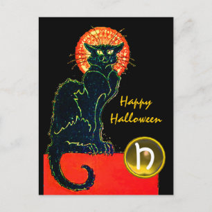 CARTÃO POSTAL DE FESTIVIDADES BLACK CAT HALLOWEEN PARTY MONOGRAM