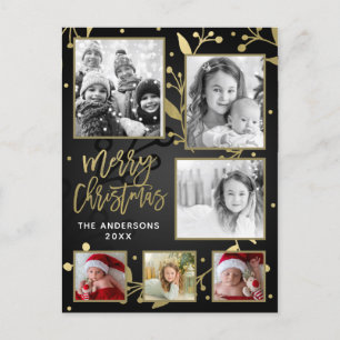 Cartão Postal De Festividades Black & Gold Botânico Feliz Natal 6 Foto