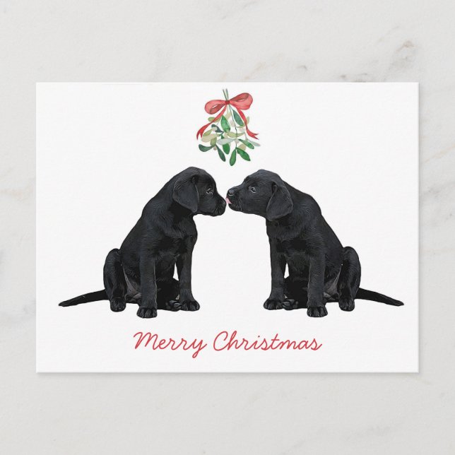 Cartão Postal De Festividades Black Labrador Mistletoe Cute Dog Puppy (Frente)
