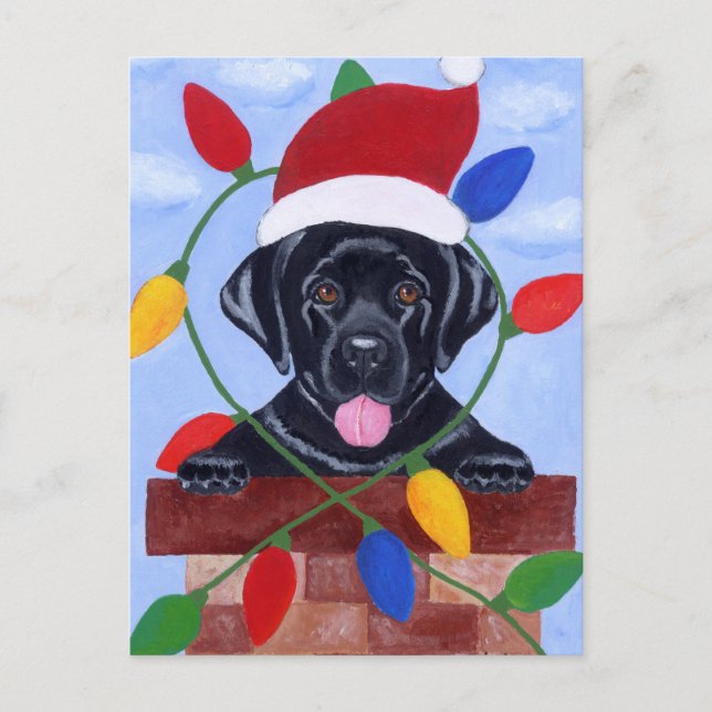 Cartão Postal De Festividades Black Labrador Puppy Natal (Frente)