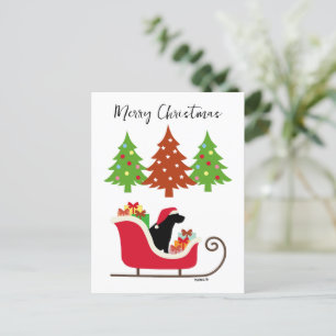 Cartão Postal De Festividades Black Labrador Silhouette Christmas Sleigh