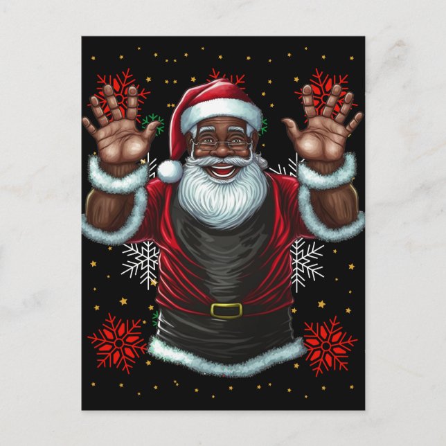 Cartão Postal De Festividades Black Man Melanin Natal Santa Claus Ugly Xmas (Frente)