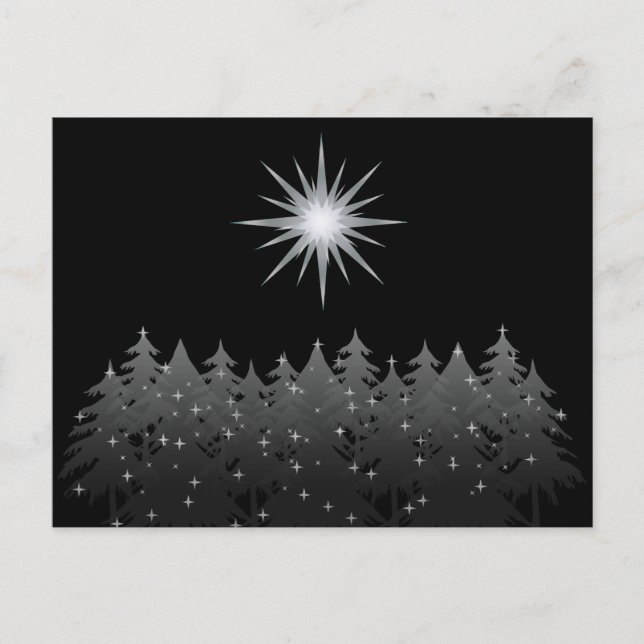 Cartão Postal De Festividades Black Night White Star Tres Modern Christmas (Frente)