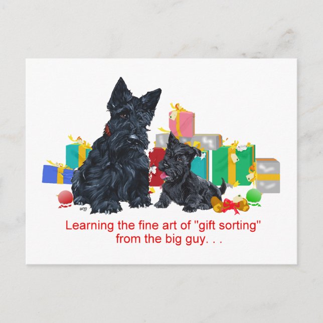 Cartão Postal De Festividades Black Scottie & Pup Christmas (Frente)
