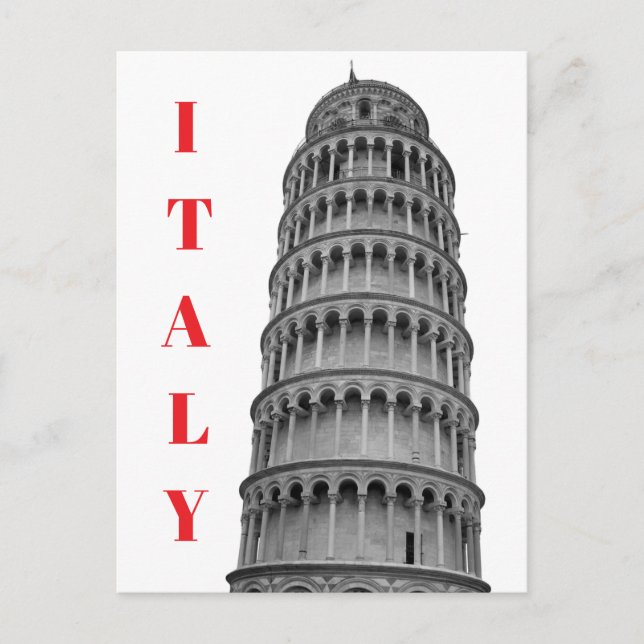Cartão Postal De Festividades Black White Leaning Tower of Pisa Italy (Frente)