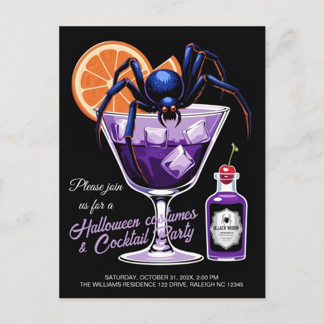 Cartão Postal De Festividades Black Widow Halloween Cocktail (Frente)