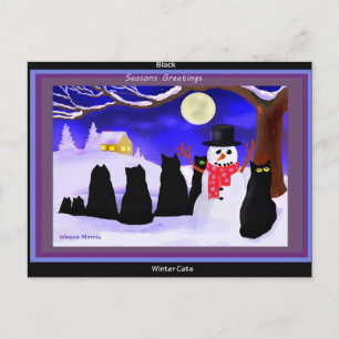 Cartão Postal De Festividades Black Winter cats christmas postcard