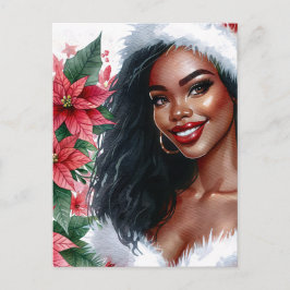 Cartão Postal De Festividades Black Woman Christmas Poinsettia