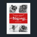 Cartão Postal De Festividades Blessings Collage | Cartão-postal de fotos de feri<br><div class="desc">Uma escolha perfeita do cartão de férias. Design branco e vermelho contemporâneo com 4 fotos Cartaz de Natal. Abençoa o Cartão com fotos de Feriado de Colagem de Fotos. Elke Clarke © Mais estilos e cores disponíveis em nosso compro. www.zazzle.com/epclarke</div>