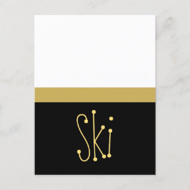 Cartão Postal De Festividades Bloco de Cor Preto Branco Divertido SKI