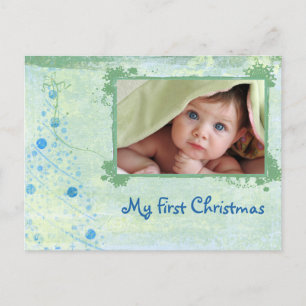 Cartão Postal De Festividades Blue and Green Tree First Christmas Photo Postcard