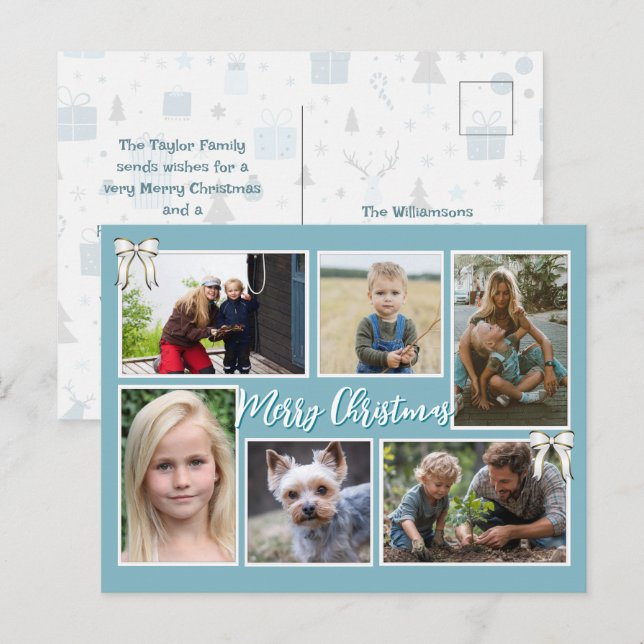 Cartão Postal De Festividades Blue Christmas Six Photos Message Postcard (Frente/Verso)