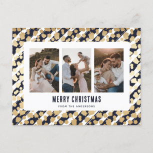 Cartão Postal De Festividades Blue Dourado Stars 3 Foto Feliz Natal