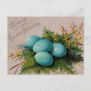 Cartão Postal De Festividades Blue Eggs Easter Greetings