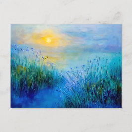 Cartão Postal De Festividades Blue Grasslands no Sunrise de manhã