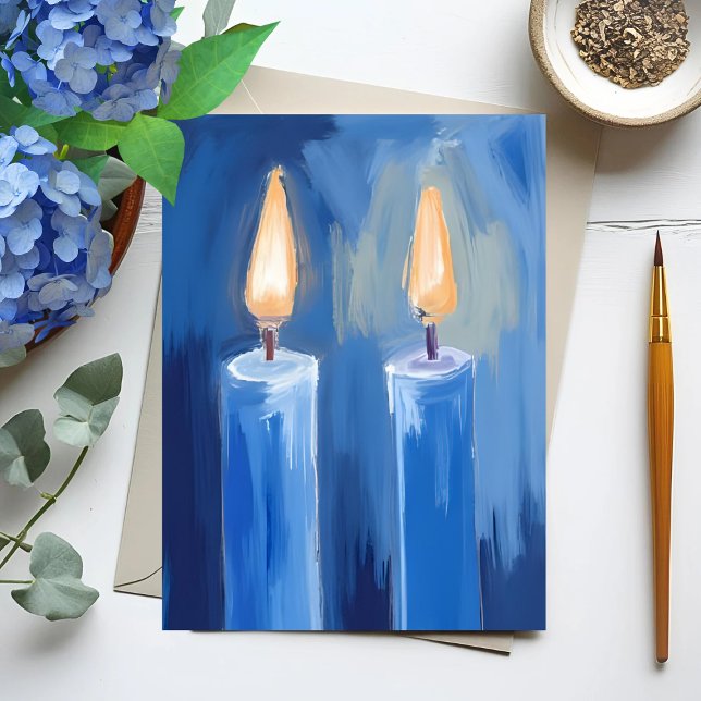 Cartão Postal De Festividades Blue Hanukkah Candles (Criador carregado)