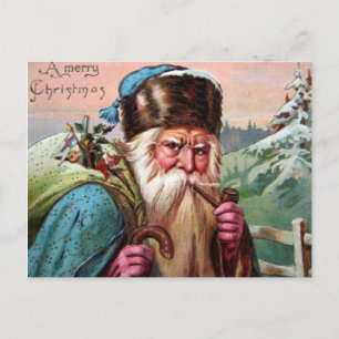 Cartão Postal De Festividades Blue Robe Santa Claus Smoking Pipe - Natal