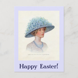 Cartão Postal De Festividades Blue Vintage Easter Bonnet Postcard