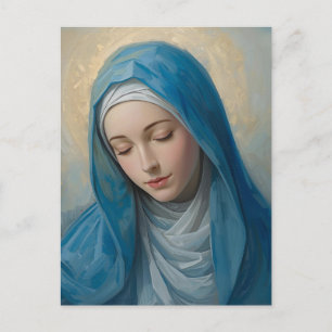 Cartão Postal De Festividades Blue VIrgin Mary Sympathded Greeting Card