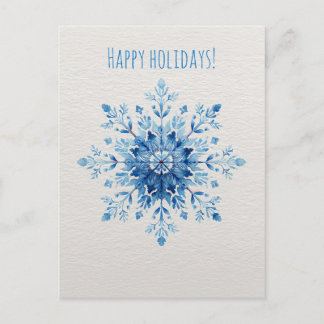 Cartão Postal De Festividades Blue watercolor snowflake, Christmas