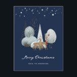 Cartão Postal De Festividades Blue Winter Scense Stars Forest Deer Christmas<br><div class="desc">Cartões postais de Natal bonitos, personalizados, com uma cena de inverno a aquarela, com um pinto e um pinto numa floresta nevada e estrelas brilhantes sobre eles. Personalize facilmente este cartão postal azul de Natal com o nome da sua família, o endereço de retorno e o texto adicional, conforme desejado....</div>