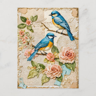 Cartão Postal De Festividades Bluebird com Rosas