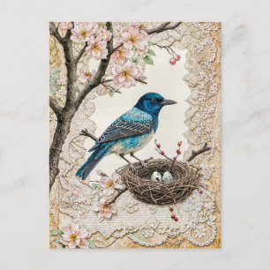 Cartão Postal De Festividades Bluebird em Blossomo com ninho