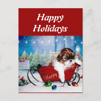 Cartão Postal De Festividades Boas festas Shih Tzu