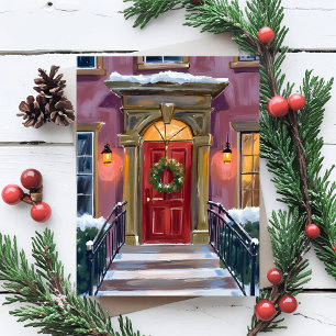 Cartão Postal De Festividades Boas-vindas   Pintura Aconchegante de Coroa de Nat