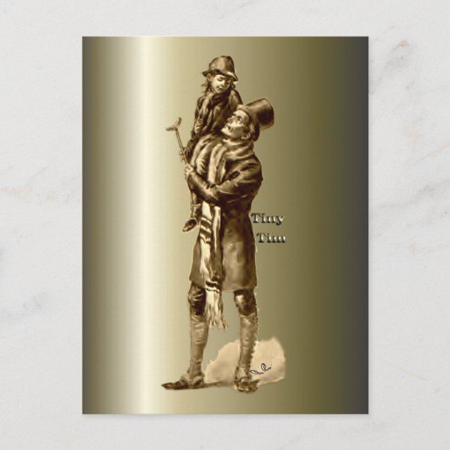 Cartão Postal De Festividades Bob Cratchit e Tiny Tim Christmas Carol (Frente)