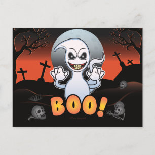 Cartão Postal De Festividades Bobo Spooky Ghost em um cemitério! Dia das Bruxas