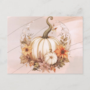 Cartão Postal De Festividades Bohemian White Pumpkins Flowers Foliage Halloween
