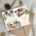 Cartão Postal De Festividades Boho Chic Christmas 3 Photo Collage Pine Trees<br><div class="desc">Saudações aos seus amigos e entes queridos um cheio de férias de paz, alegria e felicidade com este moderno e elegante cartão de saudação de Natal com três lindas fotos da sua família numa colagem invulgar embelezada com pinturas aquáticas pintadas à mão. (As fotos são de Pexels fotografados por Ketut...</div>