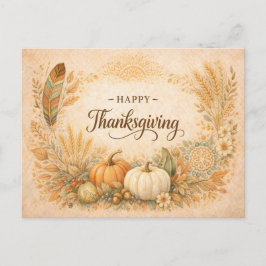 Cartão Postal De Festividades Boho Rustic Thanksgiving Pumpkin Harvest