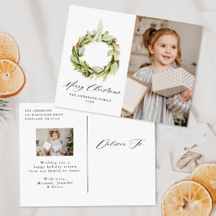 Cartão Postal De Festividades Boho Watercolor Greenery Wreath 2 Foto