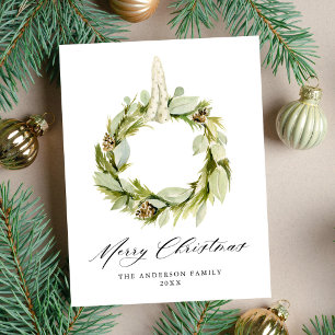 Cartão Postal De Festividades Boho Watercolor Greenery Wreath Non-Photo